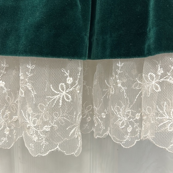 Jan Briggs VTG Christmas Dress Baby Girls Green Velvet Cream Ruffle Lace 18M - Picture 4 of 12